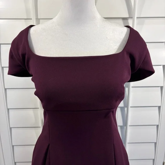 NWT Calvin Klein Womens Cap Sleeve Square Neck Fit & Flare Midi Crepe Dress - Picture 7 of 13